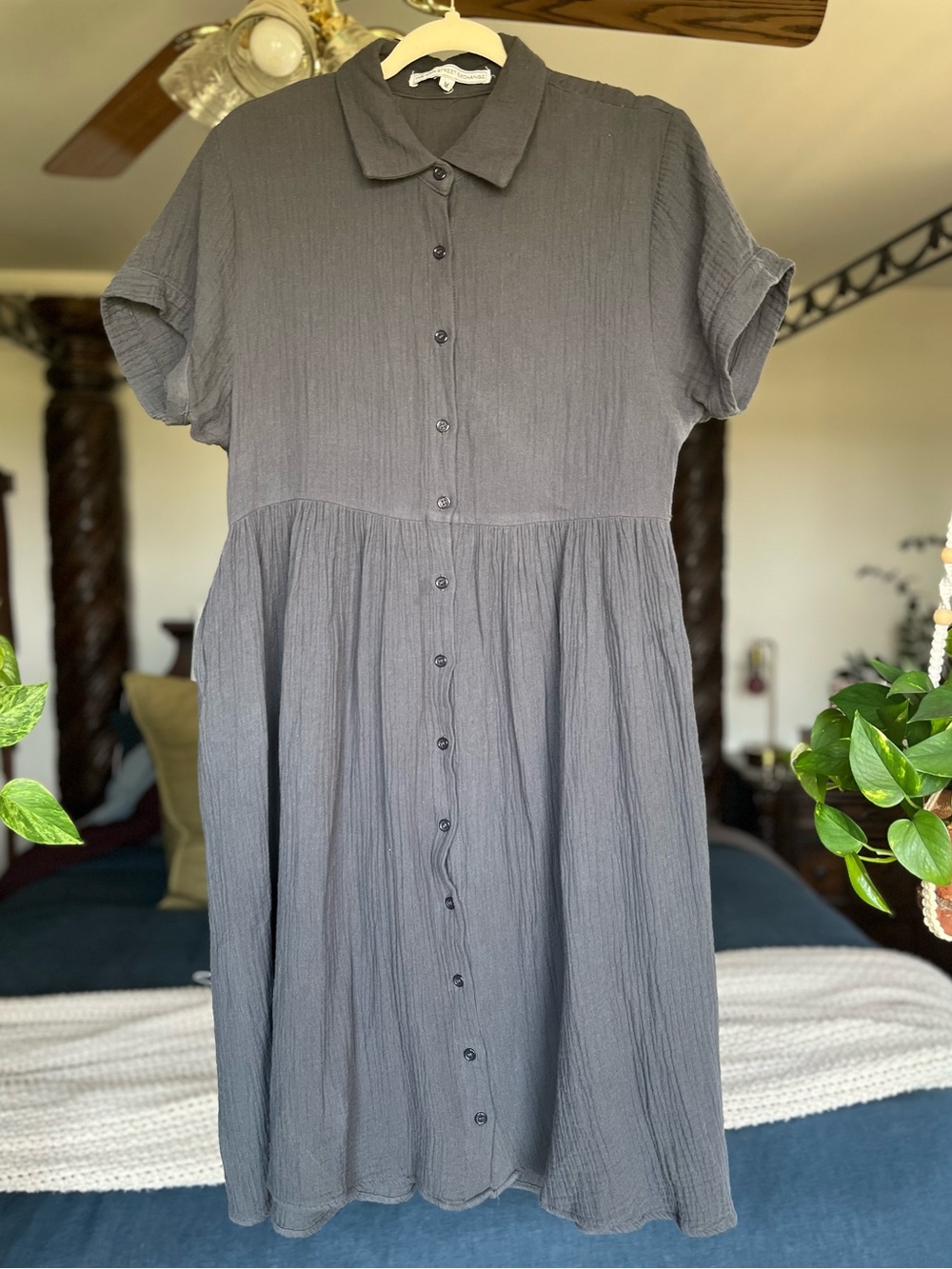 The Main Street Exchange Charcoal Cotton Gauze Knee Length Dress
